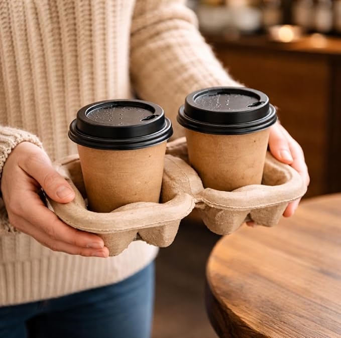 2 Cup Compostable Paper Pulp Cup Carrier, 8.66 x 4.33 x 1.65 Inches, Leak-Proof - Image 8