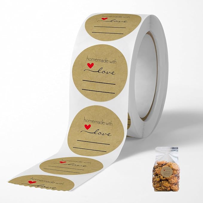 1000PCS Homemade with Love Stickers, 1 Inch Small Round Kraft Baking Stickers by Unknown