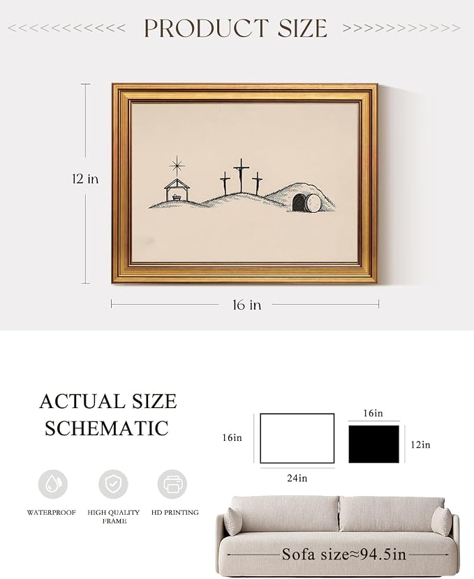 ARPEOTCY Gold Framed Canvas Wall Art, 12x16 Inch, Christian Minimalist Line Art - Image 2