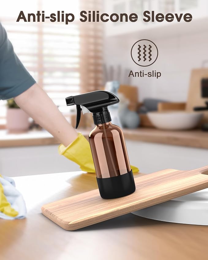 Bontip Glass Spray Bottle with Silicone Sleeve Protection, Amber Glass Spray - Image 5
