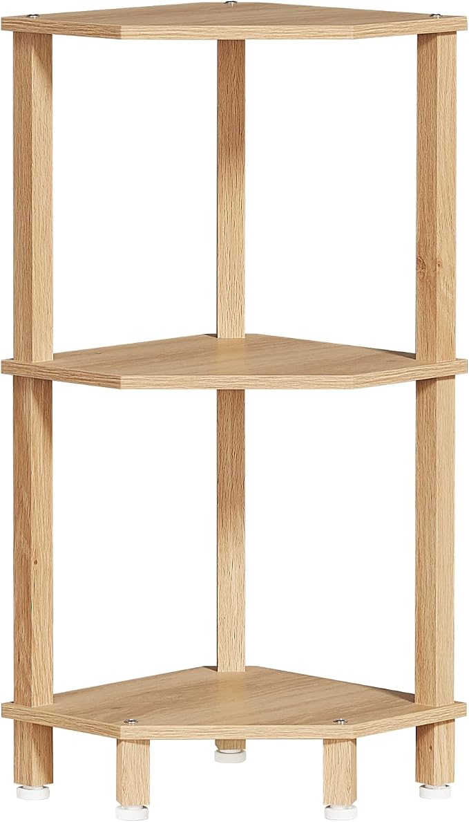 YUFAM 3-Tier Corner Shelf with Sturdy 5-Leg Base, Wooden Corner Bookshelf by YUFAM