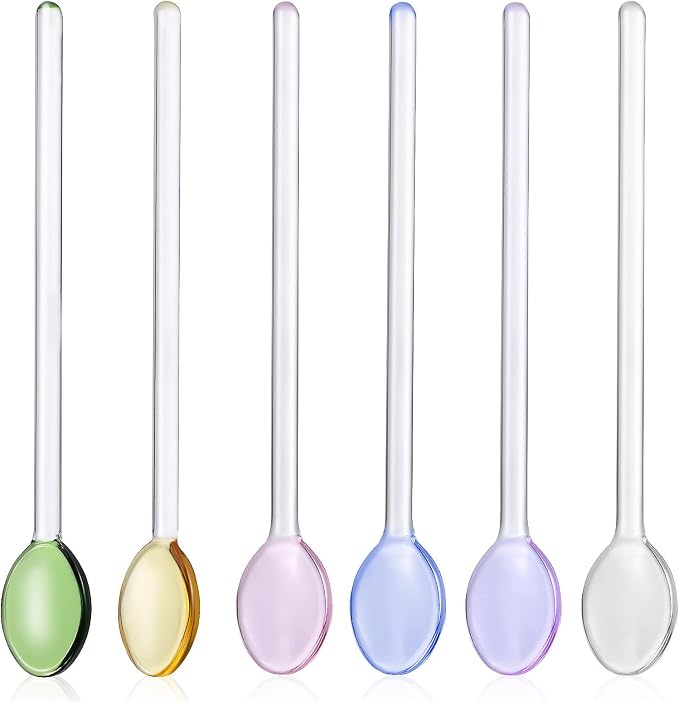 CLISPEED 6Pcs Long Handle Glass Stirring Spoons Multi-Color Coffee Tea Cocktail by Clispeed