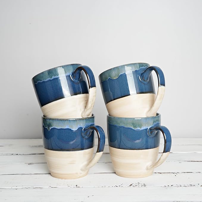 Bosmarlin Ceramic Coffee Mug Set of 4, 17 Oz, 5 Colors to Choose, Tea Cups - Image 6