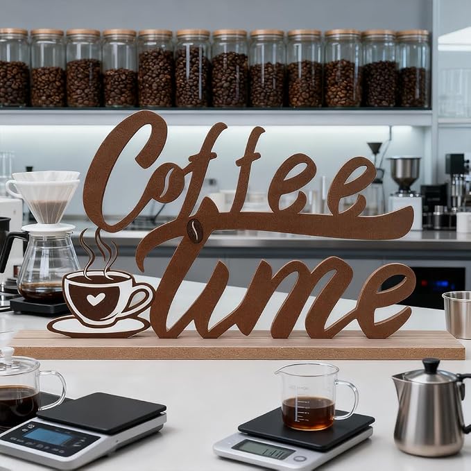 MEETYAMOR Coffee Bars Decor, Wood Metal Coffee Time Sign Decorations - Image 4