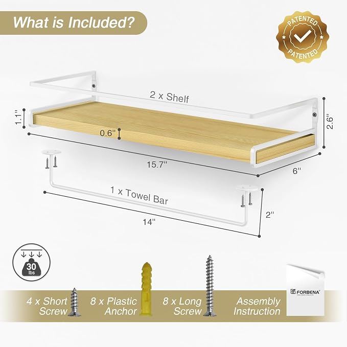 Forbena Natural Wood Bathroom Floating Shelves - Image 3