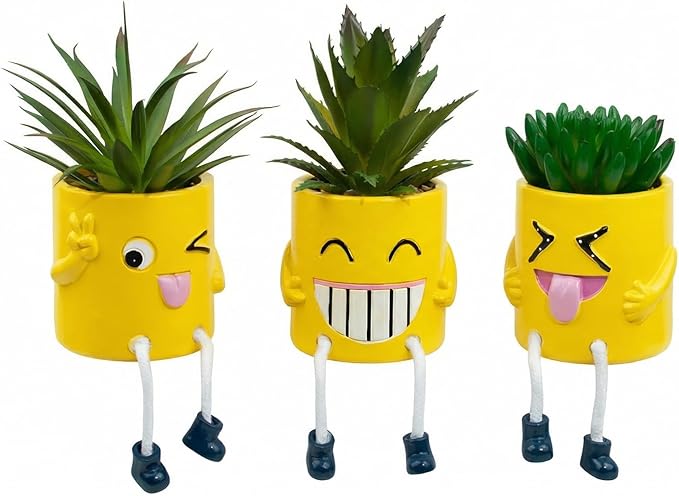 3Pcs Cute Fake Plants Small Potted Succulents by LUZOGA