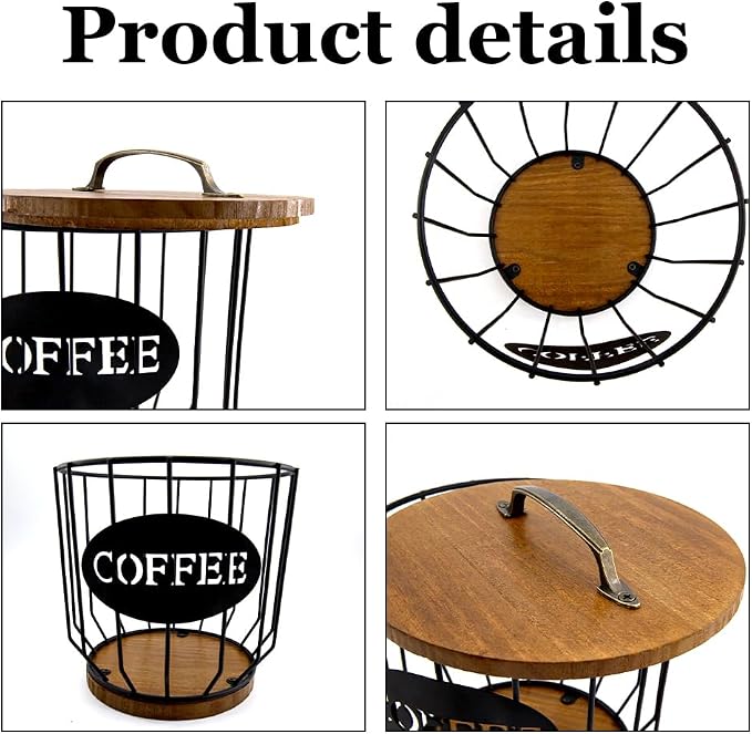 2 Pack Coffee Pod Holder with Lid Coffee Pods Storage Black Wire Coffee Storage - Image 3