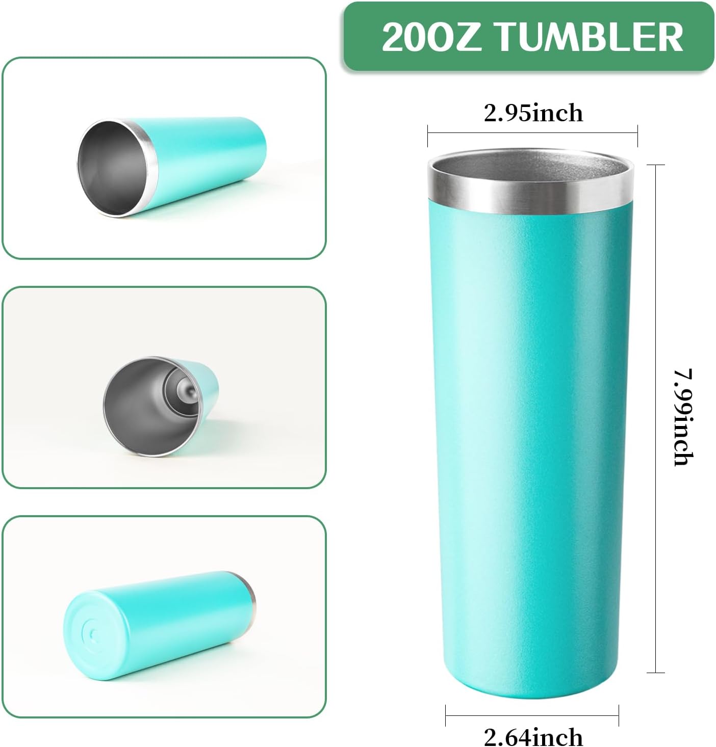 20 oz Skinny Tumbler with Lid and Straw,Stainless Steel Vacuum Insulated Tumbler Cup Double Wall Leak-proof Coffee Mug,Travel Thermal Water Tumbler for Home,Office,Outdoor(Teal,1)