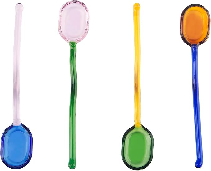 4Pcs Colorful Clear Curved Glass Coffee Stirring Spoons by KYIEN