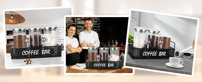 Glass Coffee Containers with Shelf 3x 47oz Coffee Station Organizer Glass - Image 6