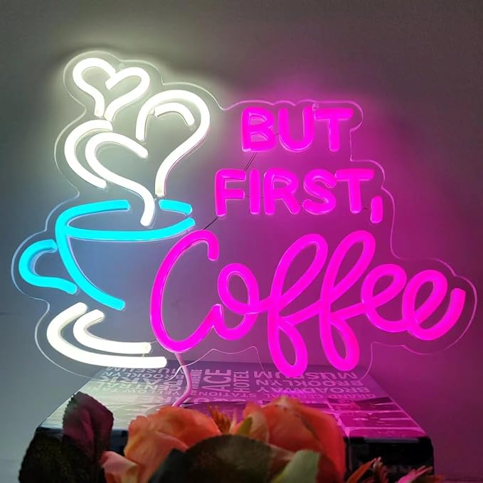 But First Coffee Neon Sign Large 5V USB Powered Acrylic Neon Lights - Image 2