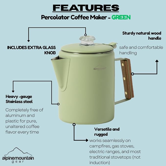Percolator Coffee Maker – 9 Cup Stainless Steel Outdoor Brewing Pot - Image 3