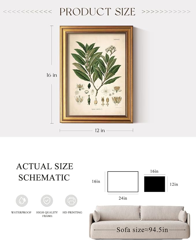 ARPEOTCY Gold Framed Canvas Wall Art, Bay Leaf Wall Decor, Farmhouse Painting - Image 4