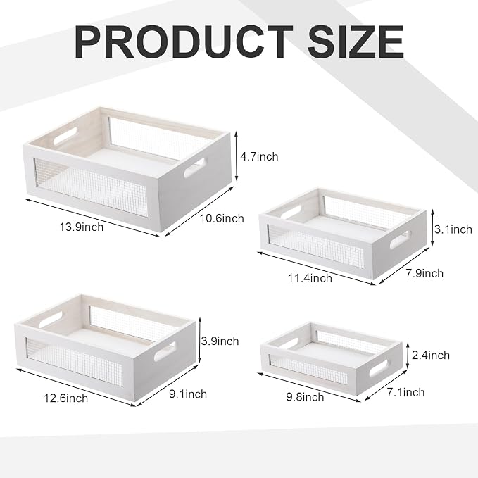 FillTouch 4 Pcs Wooden Nesting Countertop Baskets 4 Size Wooden Storage Box - Image 2