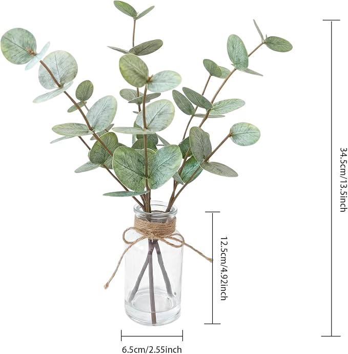 Artificial Eucalyptus Stems in Glass Vase - Image 7