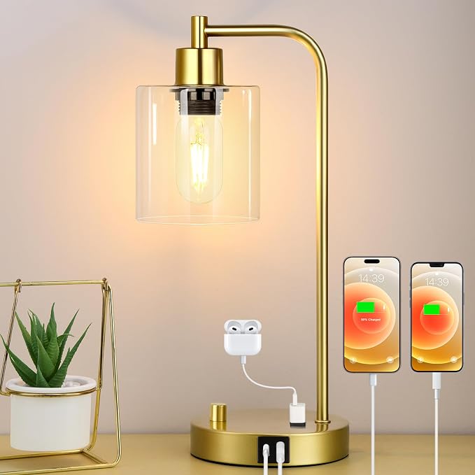 Gold Industrial Table Lamp by Nintiue