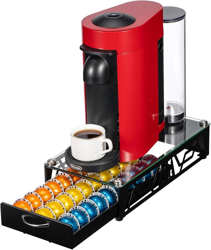 FlagShip Vertuo Pod Drawer Glass Top Coffee Capsule Organizer & Space-Saving by FlagShip