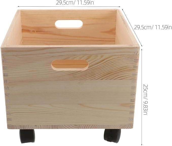 Unfinished Wood Crate: Rolling Crate On Wheels, Office Storage Cube Record - Image 2