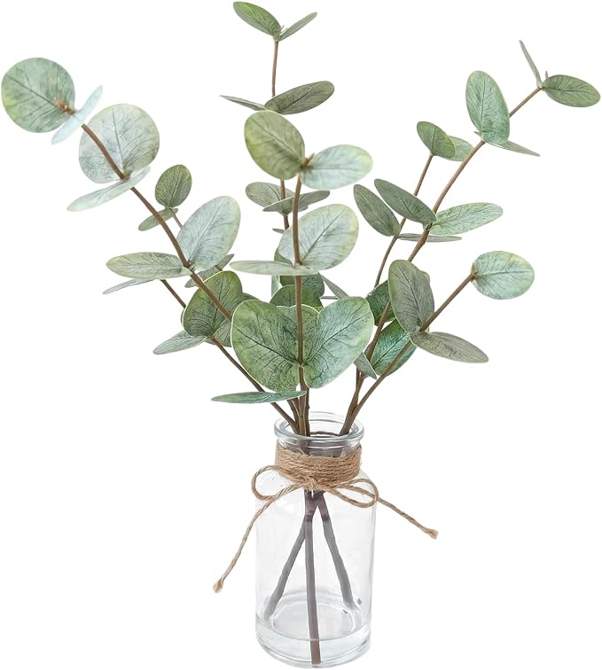 Artificial Eucalyptus Stems in Glass Vase by BMQDSM
