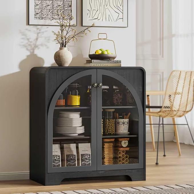 Storage Cabinet with Arched Glass Doors and Adjustable Shelves, Buffet - Image 3