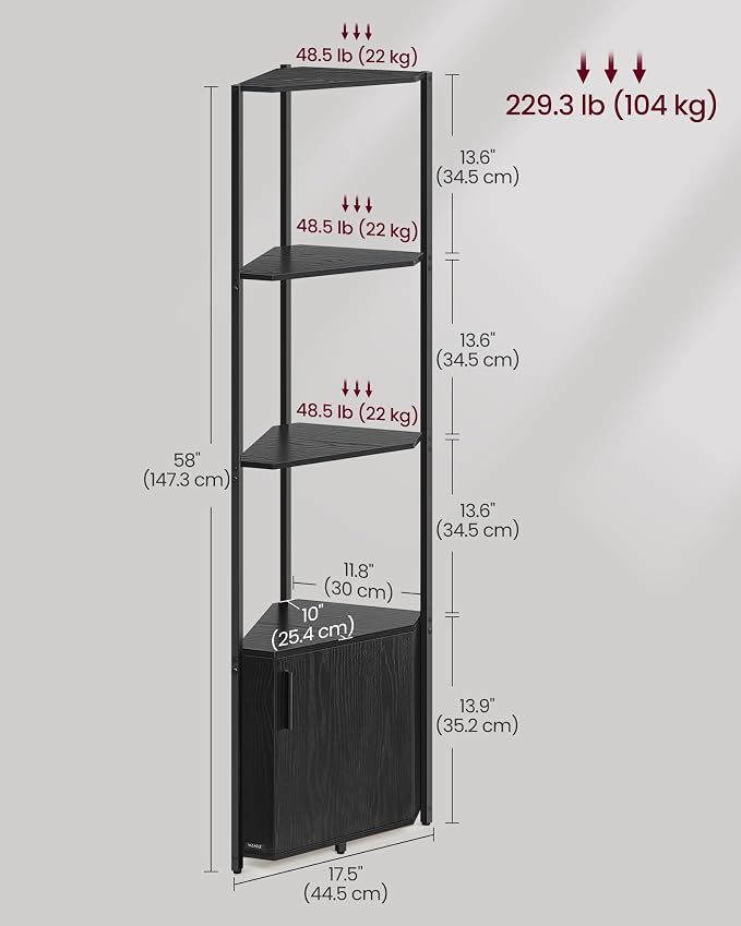 VASAGLE Corner Shelf with Storage, 5-Tier Corner Storage Cabinet, - Image 3