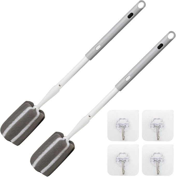 Sponge Bottle Brush Adjustable Long Handle Up to 14.5” 2-Pack | 14.5" by Unknown