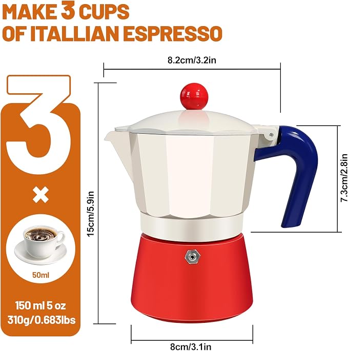 3 Cup Aluminum Espresso Stovetop Moka Pot Express Coffee Maker Percolator - Image 2