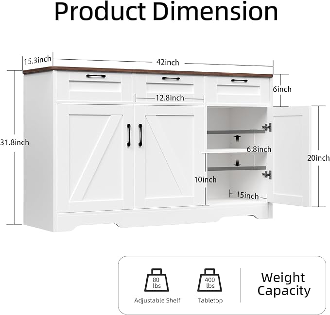 42" Farmhouse Buffet Cabinet - Image 2