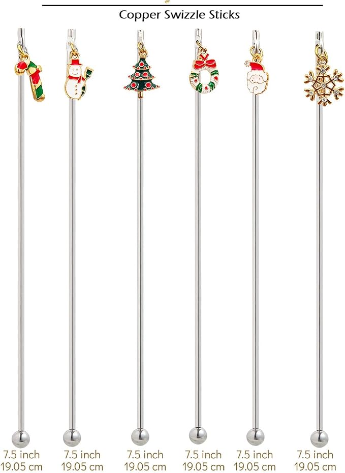 6Pcs Chrismas Charms Cocktail Stirrers Swizzle Sticks Stainless Steel 7.5" - Image 3