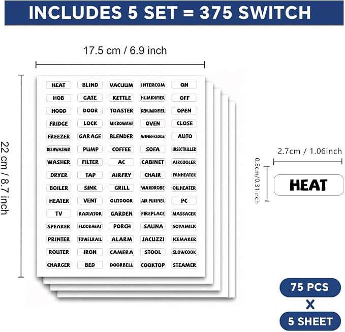 375 Pcs Home Appliance Switch Sticker Labels, 75 Designs Transparent Switch ID - Image 2