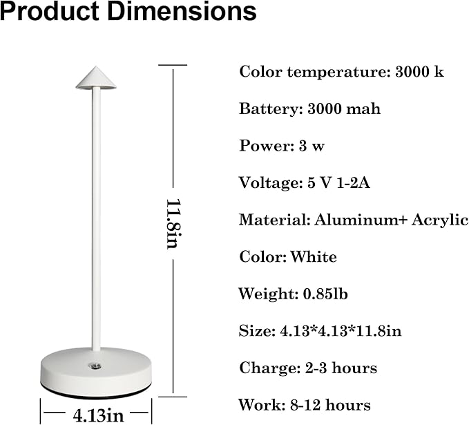 Rechargeable Cordless Lamps, 3000mAh Battery Operated Table Lamp, Portable LED - Image 2