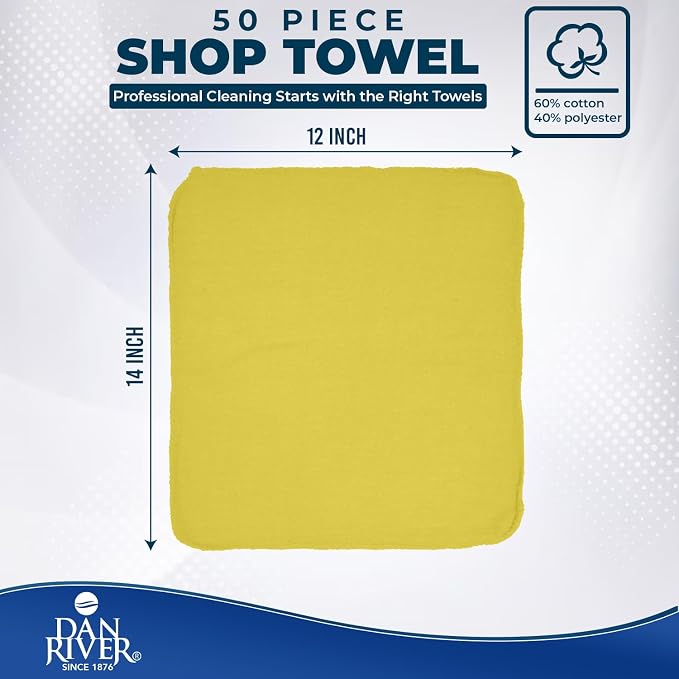 DAN RIVER Shop Towels, 50 Pack Commercial Use Yellow Terry Cloth Rags - Image 2