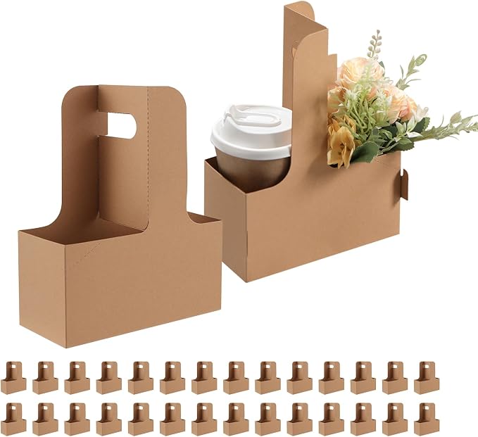 2 Cup Drink Carrier with Handles, 30 Sets Kraft Paperboard Cup Carriers of by BAKIPACK