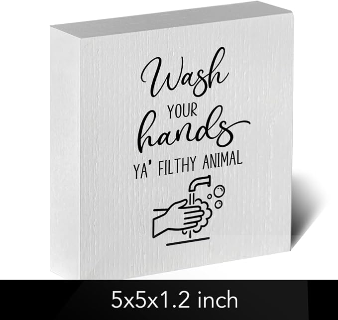 Funny Rustic Bathroom Decor Wooden Box Sign 5x5 Inch - Image 2