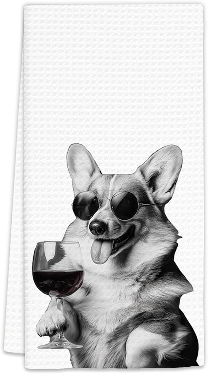 Corgi Gifts Wine Dog Kitchen Towels, Corgi Gifts by FIicy