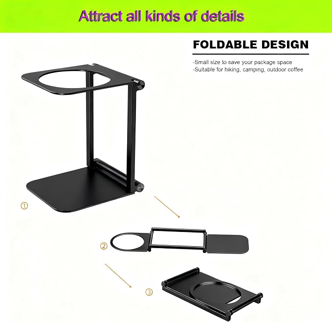 Pour over Dripper Stand, Portable &Foldable Aluminum Coffee Dripper Holder Rack - Image 4