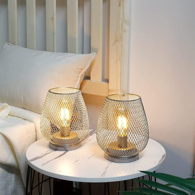 JHY DESIGN Set of 2 Metal Cage LED Lantern Battery Powered Cordless Accent Light - Image 6