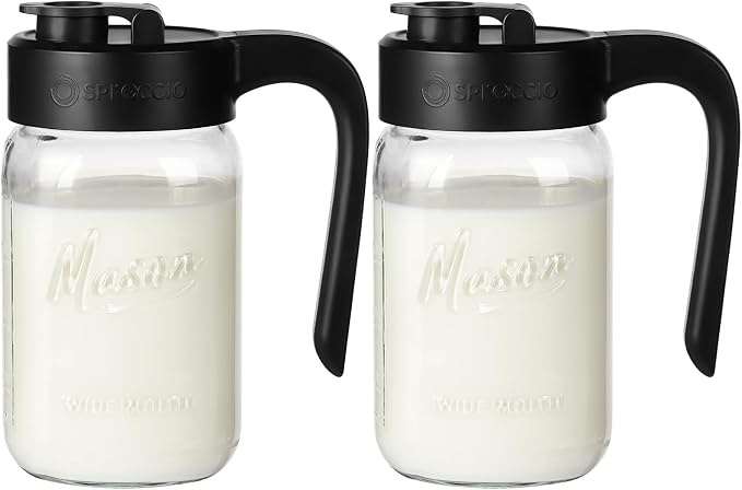 32 oz Glass Pitcher with Lid, 1 Quart Mason Jar Pitcher with Lid Airtight by spreccio