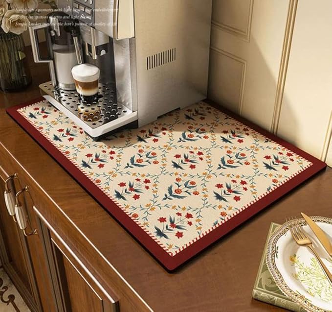 Cute Coffee Maker Mat for Countertops Bar Accessories, Colorful Dish Drying Pad - Image 3
