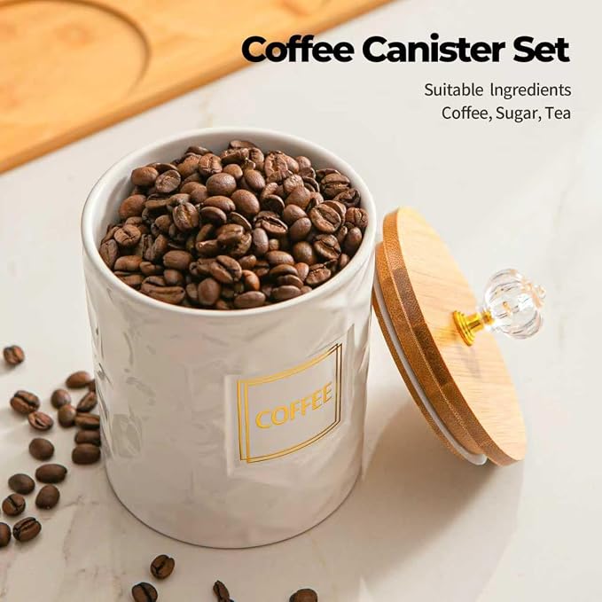 Set of 3 Ceramic Canisters for Sugar Coffee Tea - 23oz - Image 7