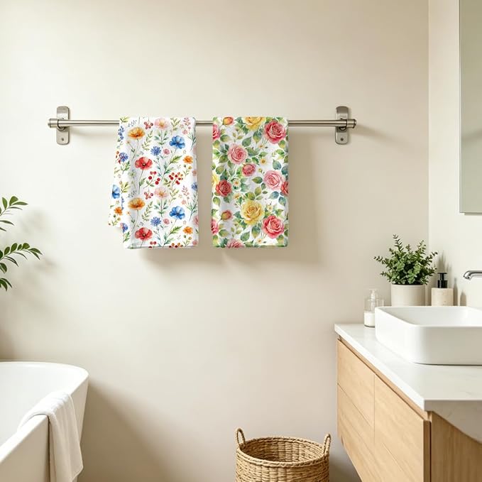 MAYJOYDIY 4 Pcs Vibrant Flowers Kitchen Towels Roses Daisy Wildflowers - Image 5