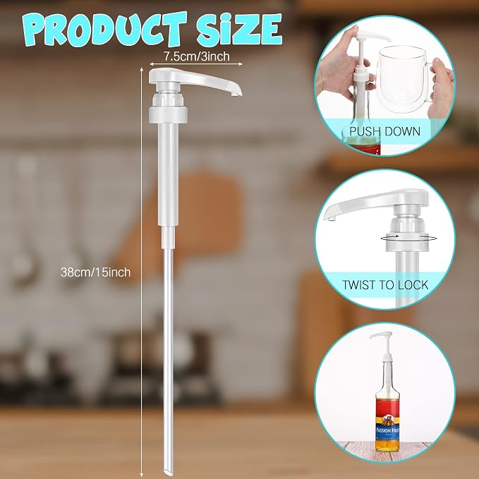 Zopeal 8 Pieces Coffee Syrup Pump Dispenser Fits 750ml/25.4oz Bottles, Skinny - Image 2