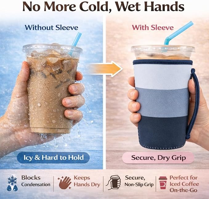 KJQJLY 3 Pack Reusable Iced Coffee Sleeves - Image 3