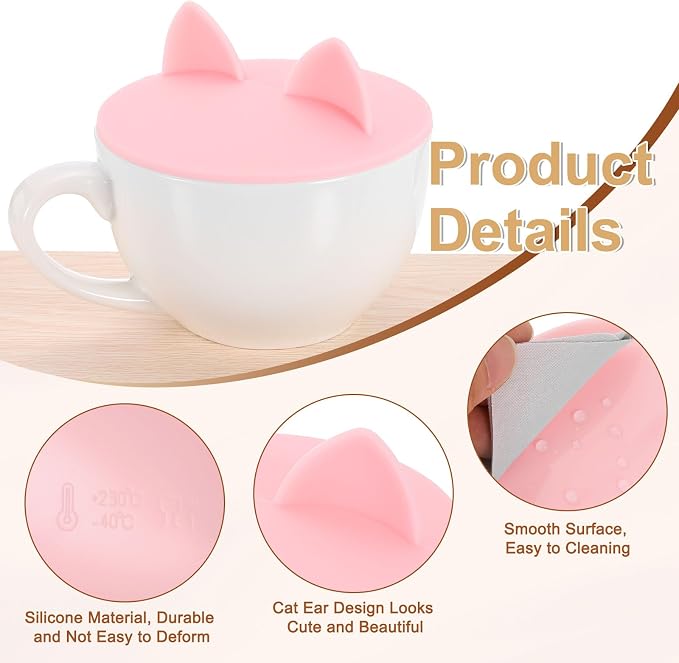 uxcell 3Pcs Silicone Cup Lids, 3.9 Inch Mug Cover Seal Cat Ear Silicone Cup - Image 3
