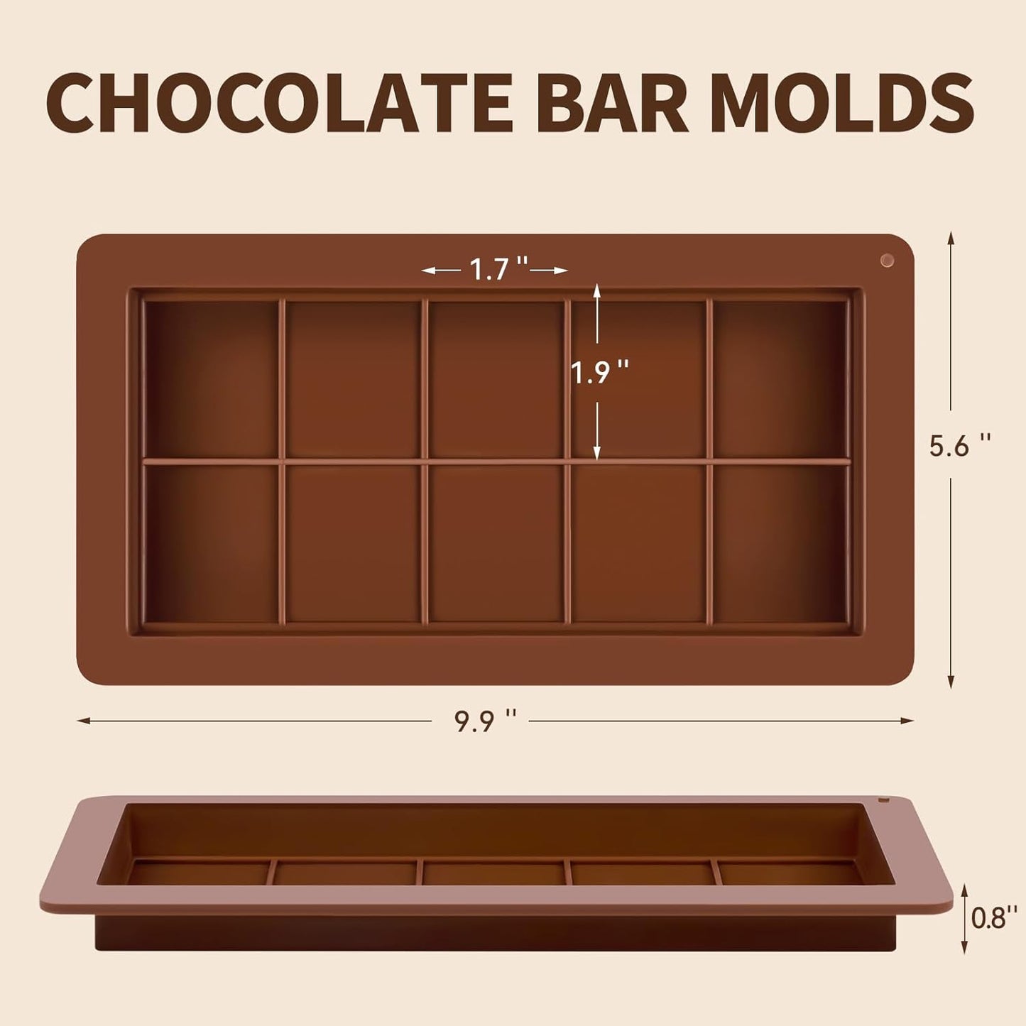 2 Pcs Large Dubai Chocolate Bar Molds, 0.8 Inch Deep Silicone Stuffed Chocolate Bar Molds, Big and Thick Candy Bar Moulds for Filling Homemade Knafeh Pistachio Bars