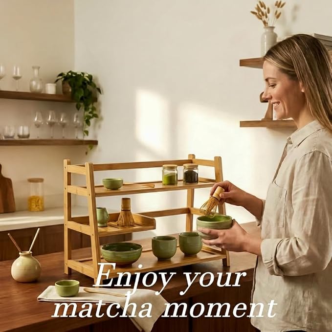 3 Tier Bamboo Matcha & Coffee Station, Countertop Organizer Shelf - Image 7