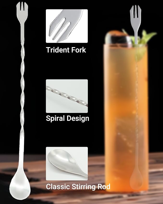 Professional Bar Tools Set, 8-inch Stainless Steel Muddler, 10-inch Mixing Spoon - Image 3