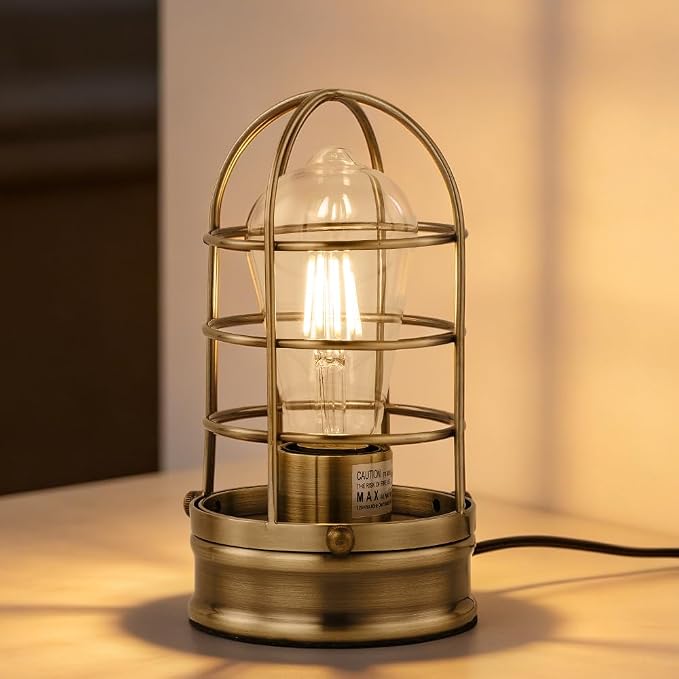 Cerdeco Small Retro Bronze Vintage Table Lamp, Industrial Desktop Lamp by Cerdeco