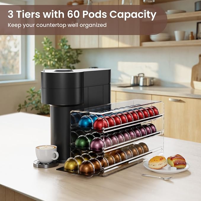 Acrylic Coffee Pod Drawer for Nespresso Vertuo Capsules, 3 Tier 60 Capacity - Image 5