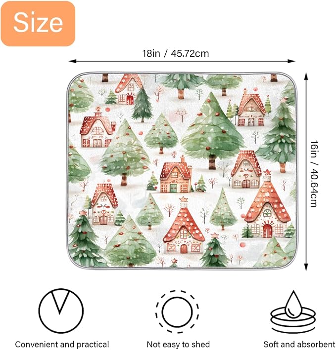 Xmax Green Trees And House Dish Drying Mat, Kitchen Counter Quick Dry Pads - Image 2